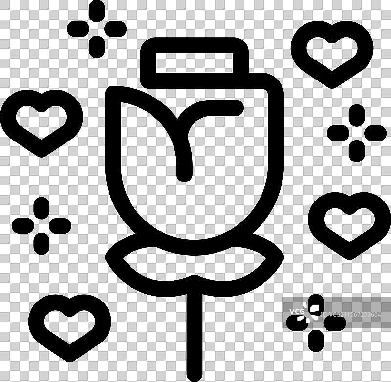 黑色轮廓的花朵被心形围绕图片素材