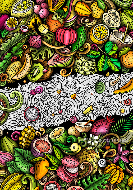 卡通涂鸦热带水果横幅图片素材