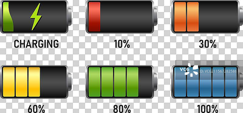 平面风格的真实碱性电池图标集合图片素材