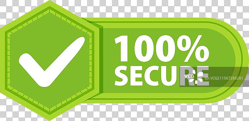 100%安全的磨损徽章，带有勾选标记标签图片素材