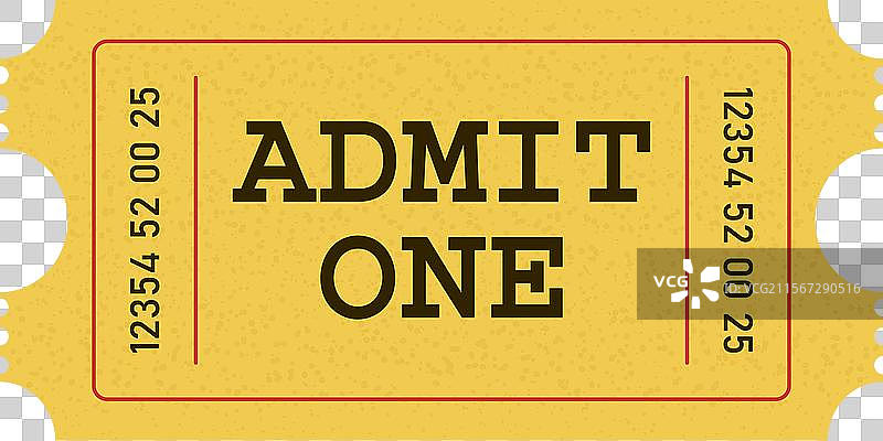 黄色票据模板，入场券一张图片素材