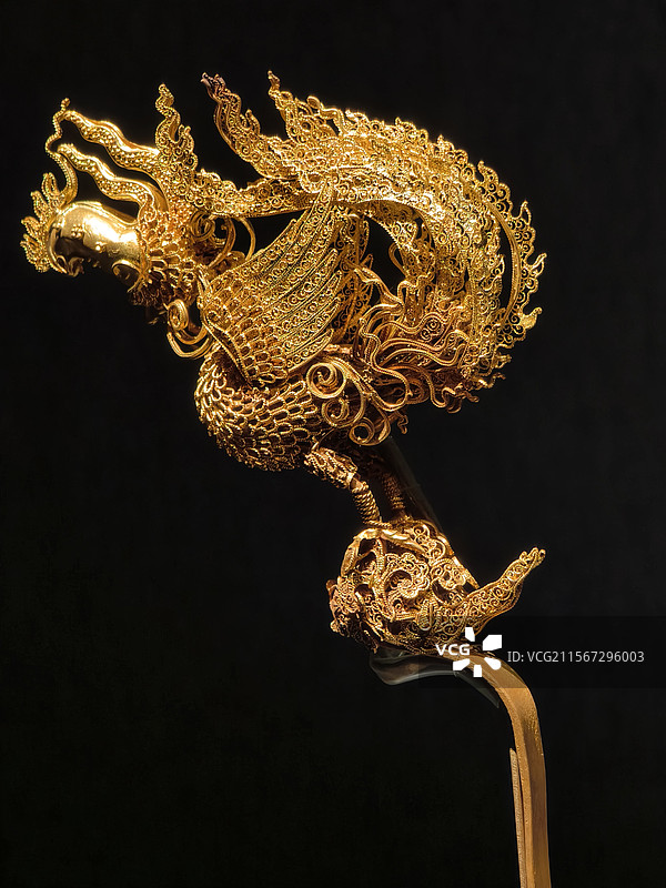 明代梁庄王墓出土金累丝金凤簪 宫廷首饰 累丝工艺 湖北省博物馆藏图片素材