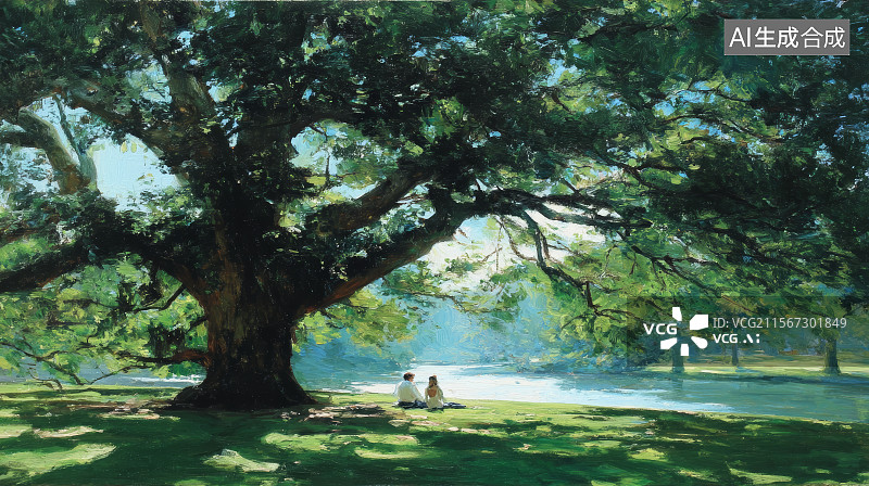 【AI数字艺术】大树下的情侣图片素材