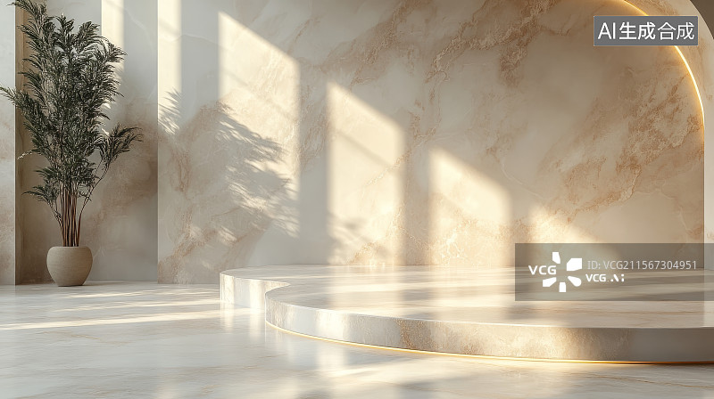 【AI数字艺术】大理石室内场景与植物图片素材