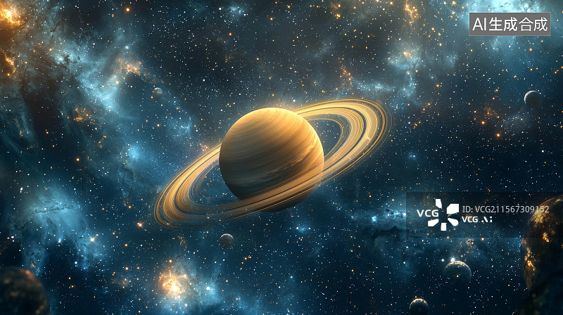 【AI数字艺术】土星及其环绕的壮丽宇宙景象图片素材