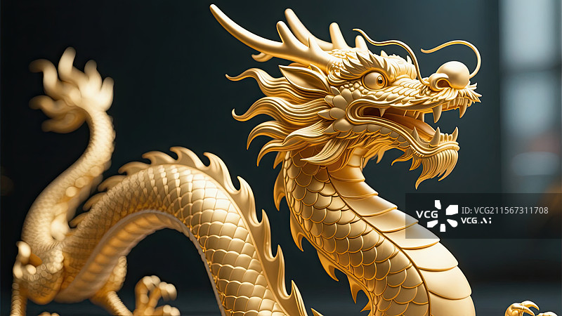 【AI数字艺术】金色，中国龙，3D，插画，背景图片素材