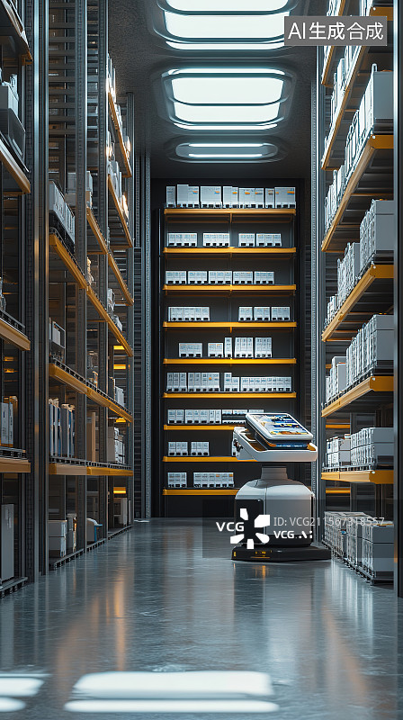 【AI数字艺术】药房药库药厂机器人智能管理药品仓库3D渲染图片素材
