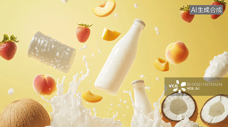 【AI数字艺术】黄色背景奶果飞溅图图片素材
