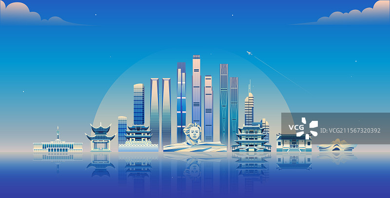 长沙城市建筑扁平矢量插画图片素材