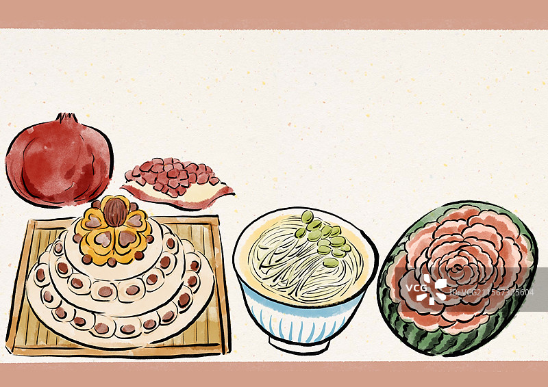 水墨风七夕美食插画图片素材