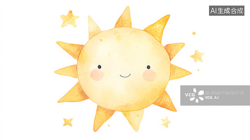 【AI数字艺术】微笑太阳与星星插画图片素材