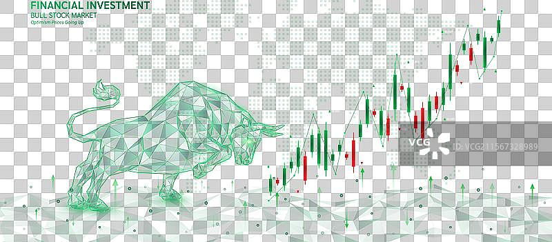 绿色牛形多边形面向蜡烛图图片素材