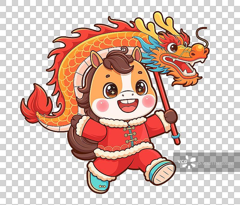 马年舞龙卡通矢量插画图片素材