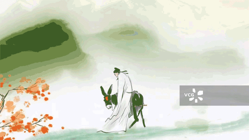 杜甫 回乡 诗人 毛驴 山 树 秋天 孤独 图画书图片素材