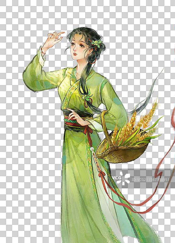 芒种收获小麦的古风农家少女图片素材