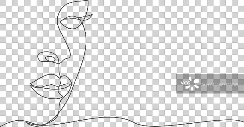 白色背景上的女性面部一笔画图片素材