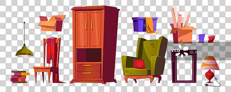 旧乱糟糟的家庭客厅室内家具图片素材