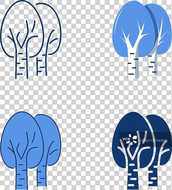 白桦树图标集，包含扁平和线条风格图片素材