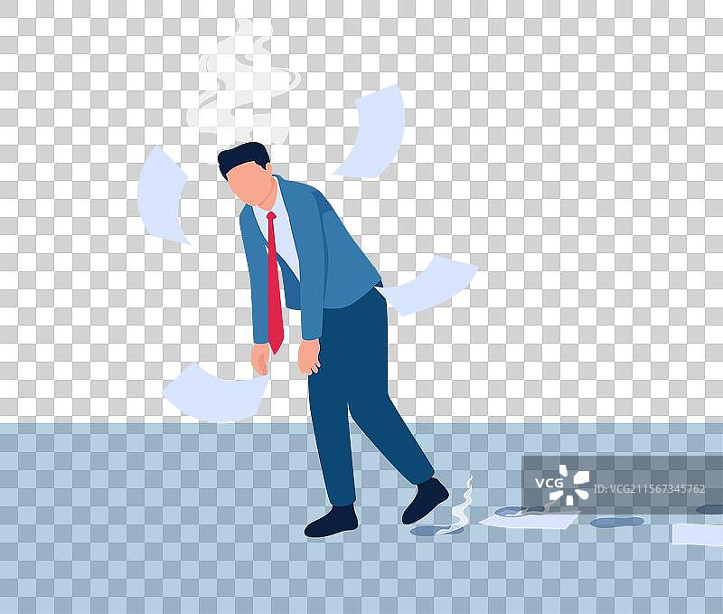 一个男人摇摇晃晃，手中漂浮着纸张并抽着烟。图片素材