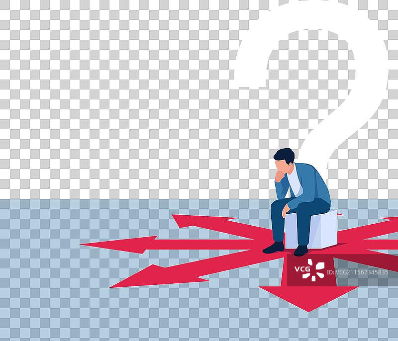 困惑的男人坐在问号上图片素材