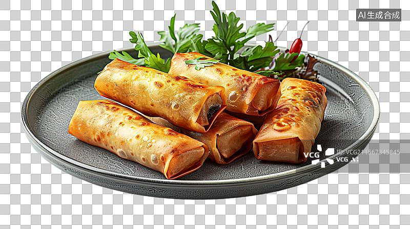 【AI数字艺术】春节传统美食小吃炸春卷图片素材
