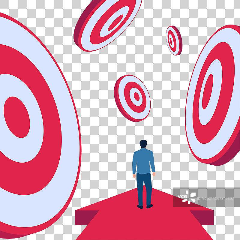 站在箭头图形上的男人选择分散的元素图片素材