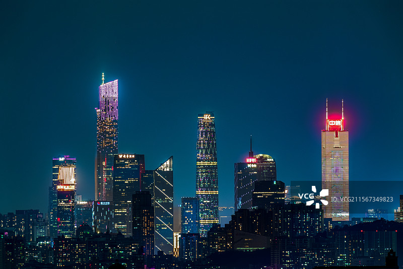 广州城市夜景灯光城市天际线建筑经济商务金融区图片素材