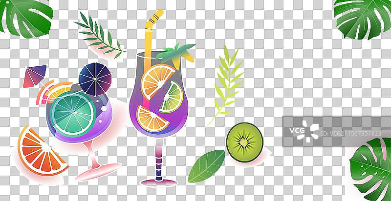 热带鸡尾酒配柑橘片和图片素材