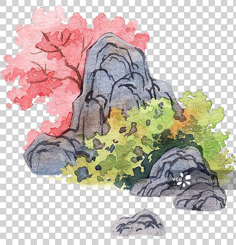 花丛石头插画元素图片素材