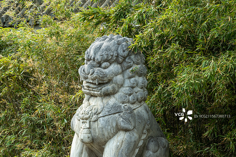 石狮子 竹林图片素材