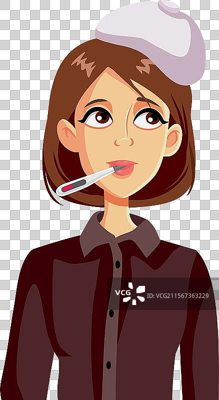 生病的女人拿着温度计，正在忍受发烧的痛苦图片素材