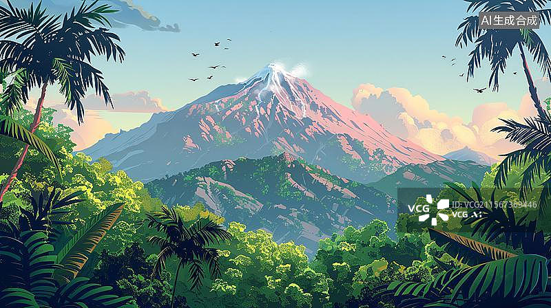 【AI数字艺术】翠色山峦间的宁静 云雾缭绕的绿色山野图片素材