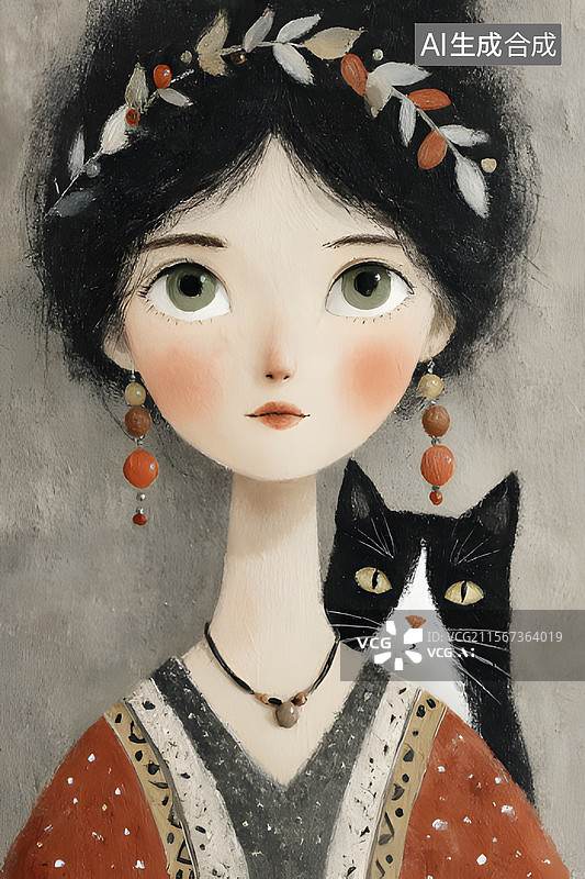 【AI数字艺术】女孩和猫图片素材
