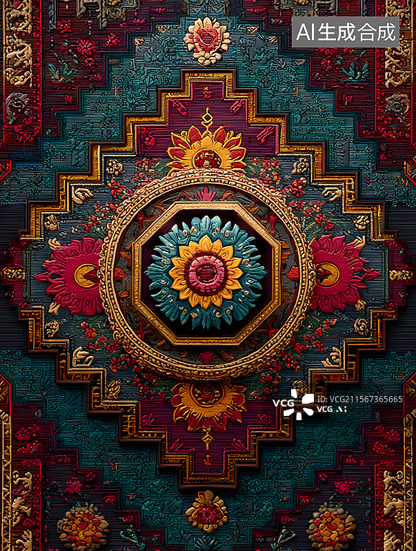 【AI数字艺术】复古、花卉图案、地毯图片素材