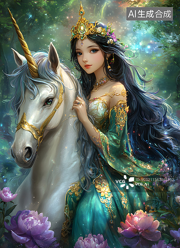 【AI数字艺术】独角兽女孩图片素材