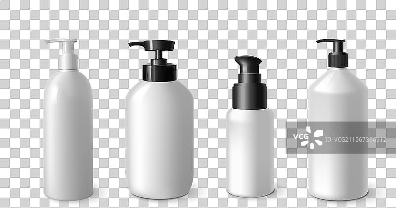 白色塑料瓶样机，带泵头盖图片素材