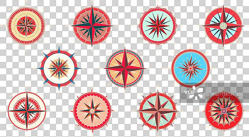 复古海洋风玫瑰航海图，色彩丰富图片素材