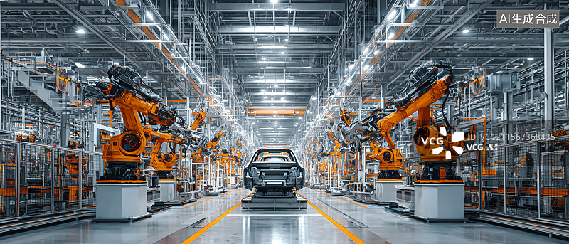 【AI数字艺术】宽屏新能源汽车制造工厂图片素材