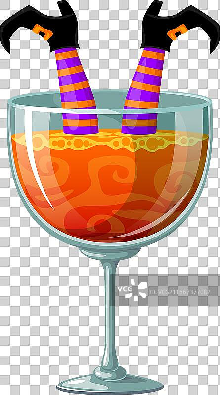 万圣节鸡尾酒，带有女巫腿的恐怖饮品图片素材