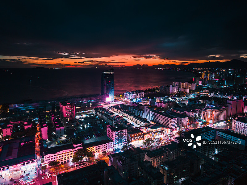 三亚旅游三亚湾夕阳晚霞三亚城市夜景航拍风光图片素材