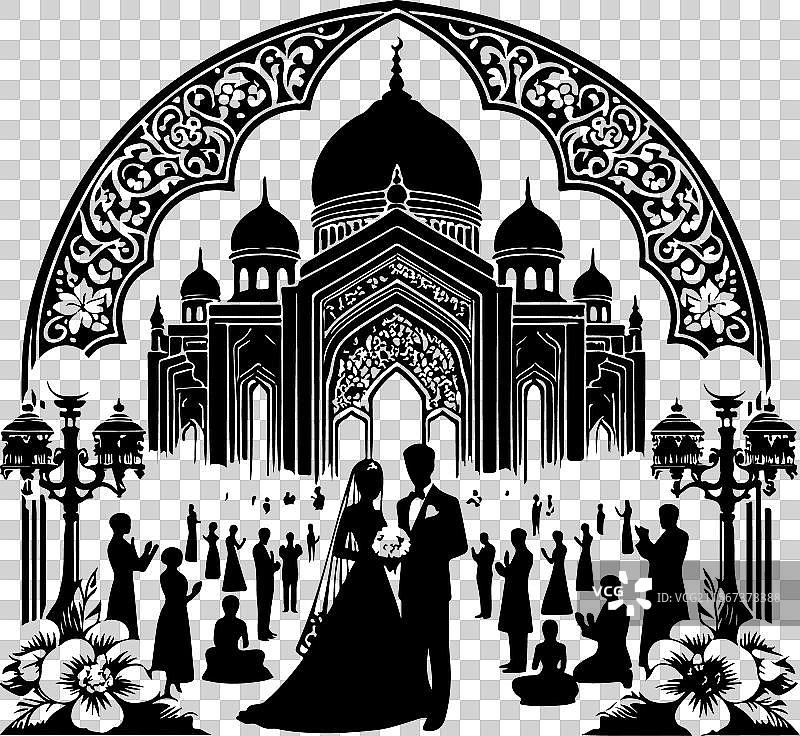 手绘婚礼情侣剪影图片素材