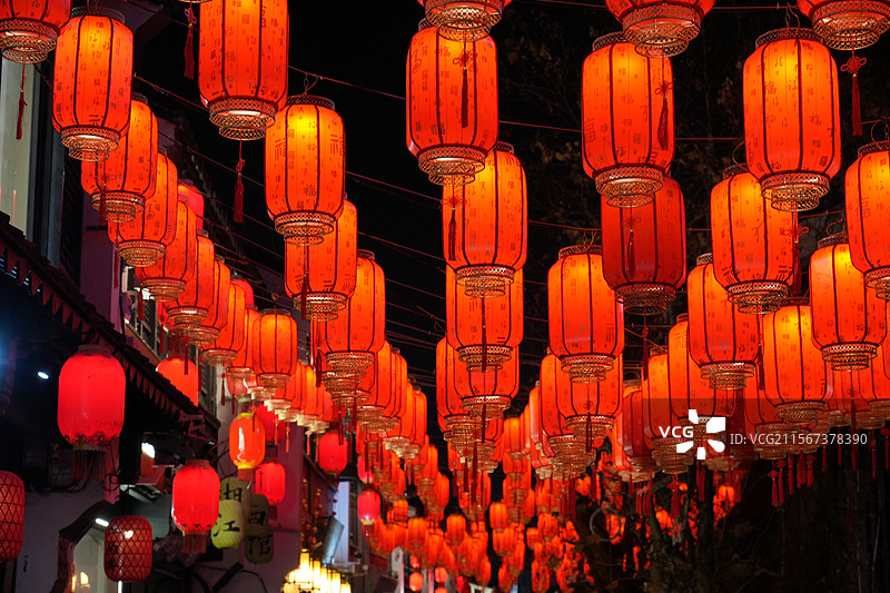 无锡南长街 灯笼倒影运河 明清建筑夜景 春晚分会场图片素材