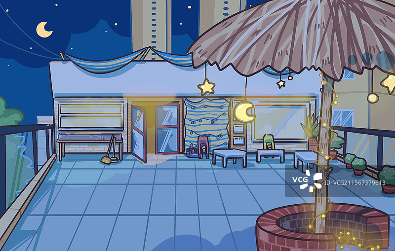 夜晚商店场景插画图片素材