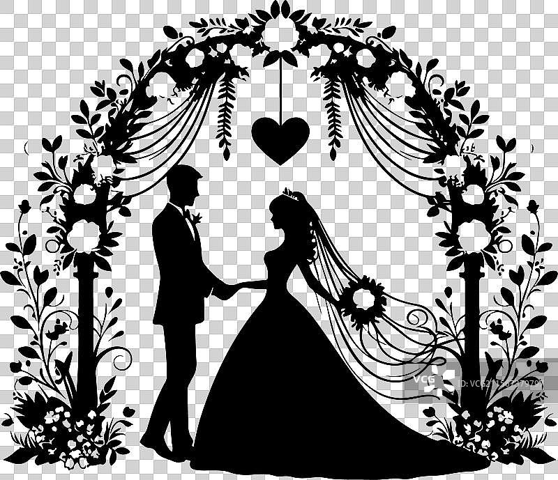 手绘婚礼情侣剪影图片素材