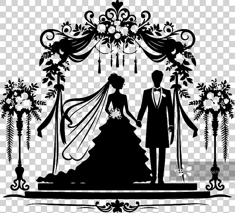 手绘婚礼情侣剪影图片素材