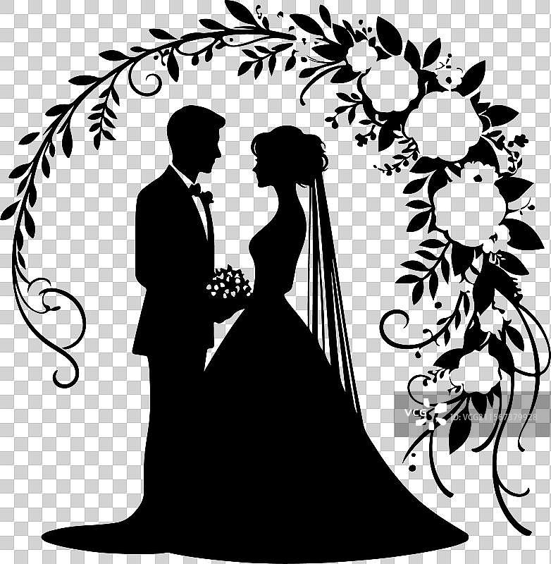 手绘婚礼情侣剪影图片素材