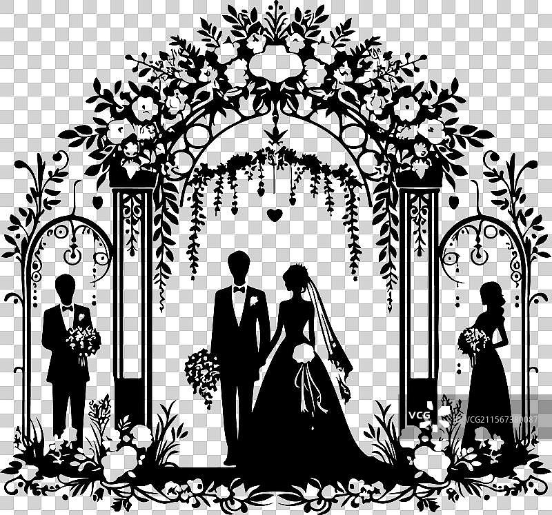 手绘婚礼情侣剪影图片素材