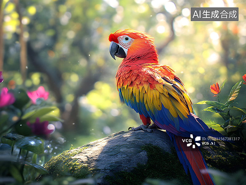 【AI数字艺术】一只站在岩石上的鹦鹉图片素材