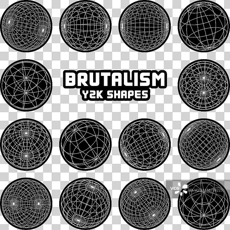 线框形状排列的球体透视网格图片素材