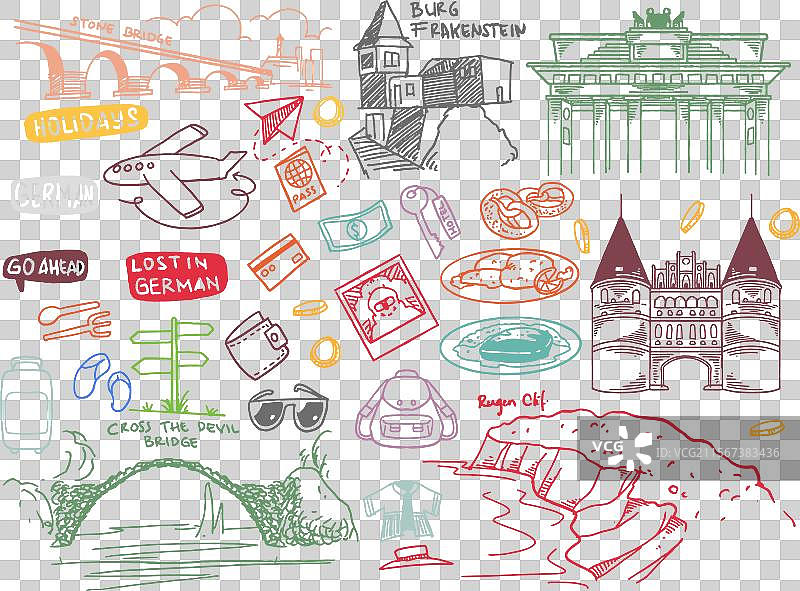 手绘德国旅行涂鸦套装图片素材